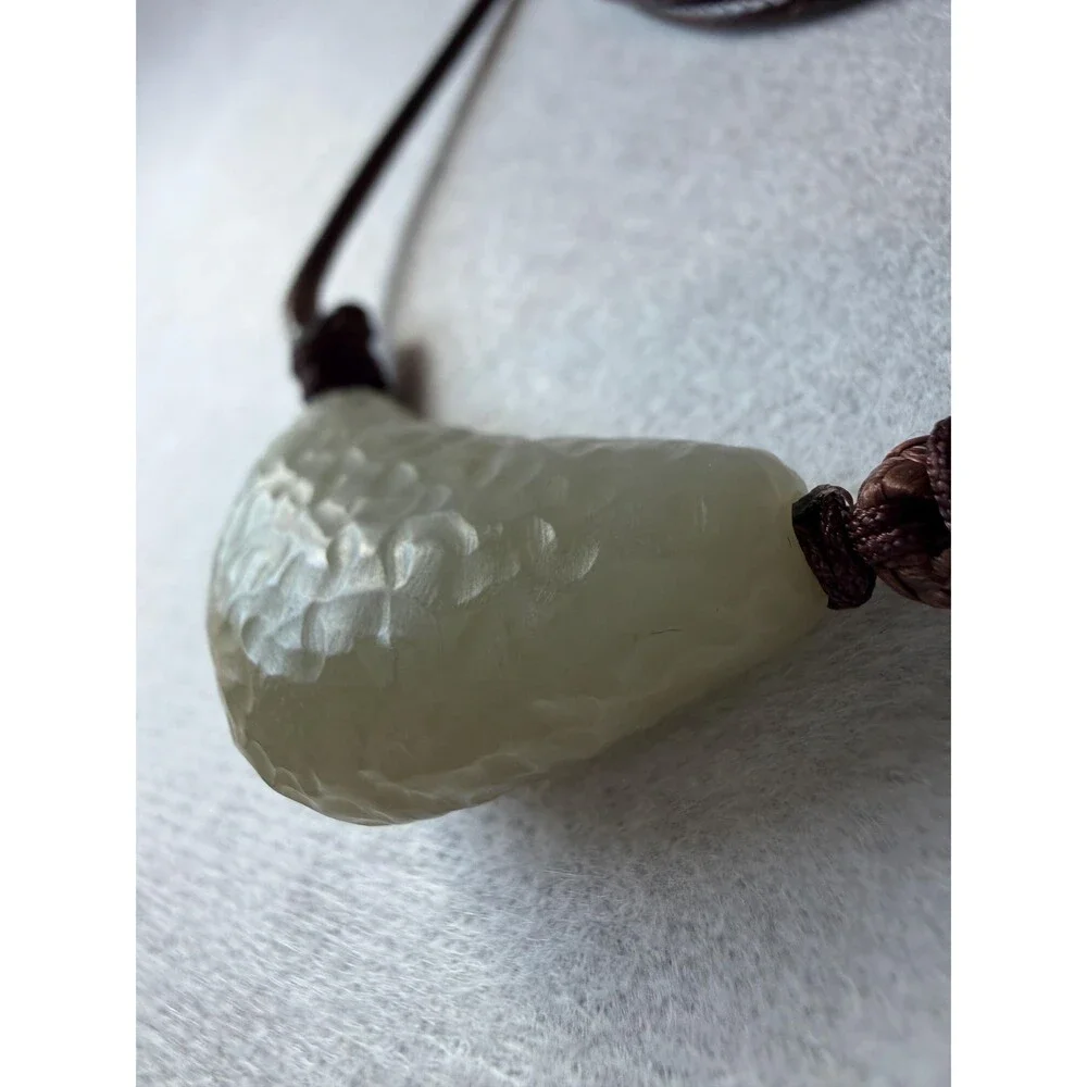 Natural White Jade Pendant Necklace OOAK Freeform Nugget  Chunky Organic Jade